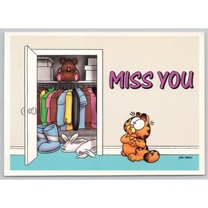 Vintage Garfield the Cat Postcard Jim Davis 1978 Miss You Ballantine Books‎ B1-2